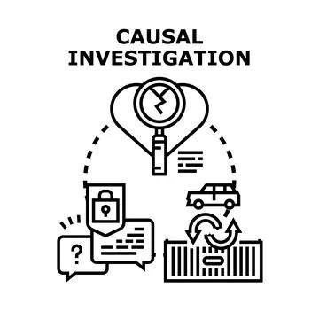 Causal investigation finding problem root cause analysis Illustrazione stock