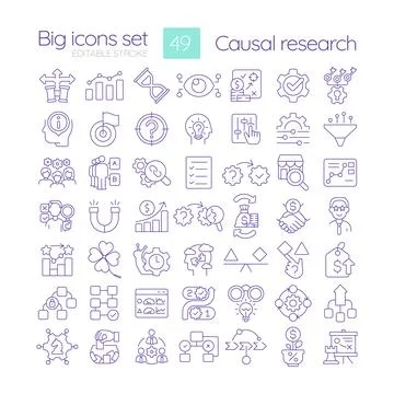 Causal research linear icons set 库存插图