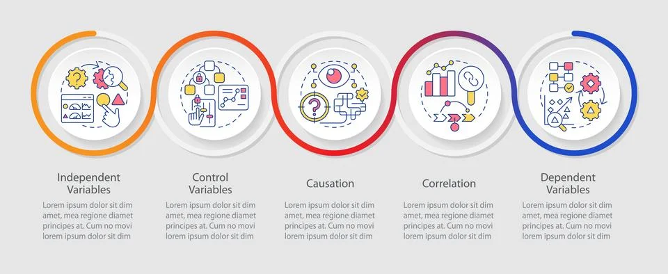Causal research variables and principles loop infographic template 스톡 일러스트