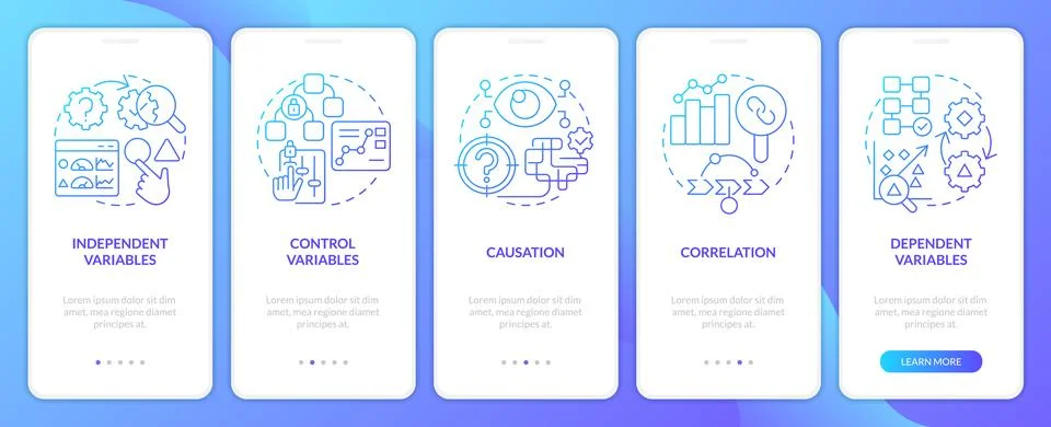 Causal research variables blue gradient onboarding mobile app screen 스톡 일러스트