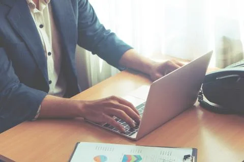 Causal worker hand typing using Computer laptop Stock Photos