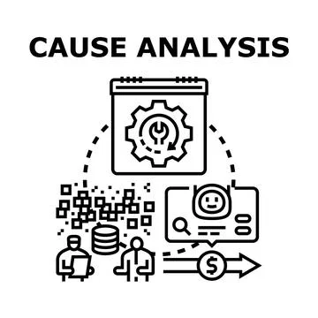Cause analysis process identifying problem roots and solutions Stock Illustration