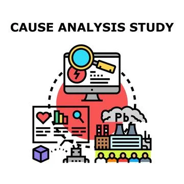 Cause analysis study investigating industrial pollution impact Stock Illustration