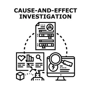 Cause and effect investigation analyzing data research process Stock Illustration