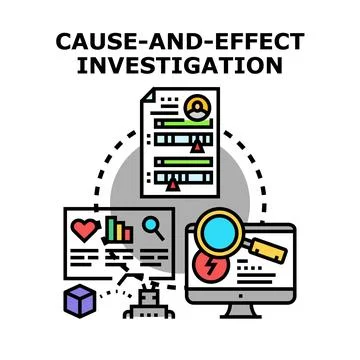 Cause and effect investigation analyzing data research process Stock Illustration