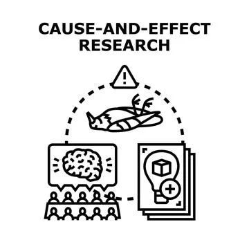 Cause and effect research and scientific investigation process Stock Illustration