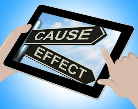 Cause and effect tablet means results of actions 스톡 일러스트