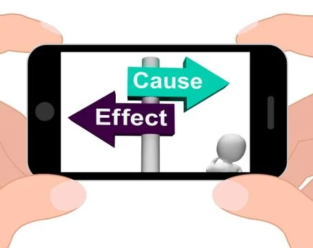 Cause effect signpost displays consequence action or reaction Illustrazione stock