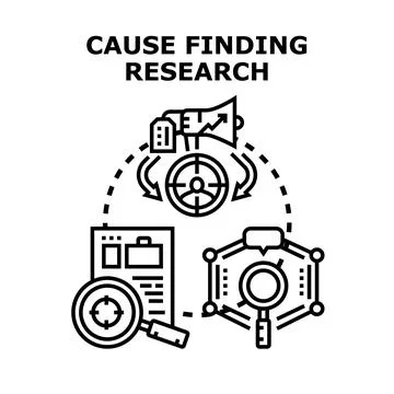 Cause finding research process for business problem solving Stock Illustration