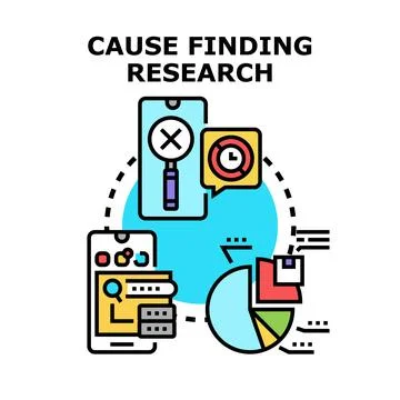 Cause finding research process utilizing digital analytics Stock Illustration