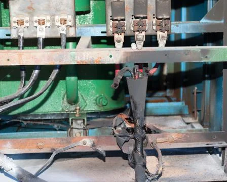 Cause of the fire at the transformer point Stock Photos