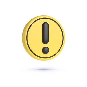 Caution 3d on white background. 3d yellow button. Computer 3d vector. 3d Stock Illustration