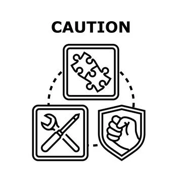 Caution advising solution, service, and security concept Stock Illustration