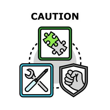 Caution advising solution, service, and security concept Stock Illustration