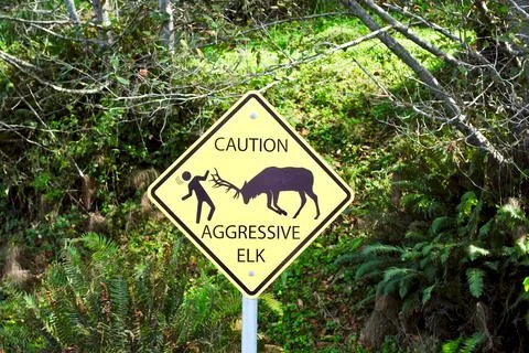 Caution Aggressive Elk sign Stock Photos