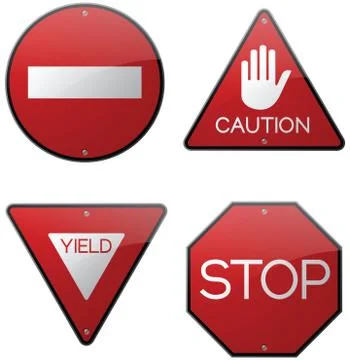 Caution and Warning Red Street Signs Stock Illustration