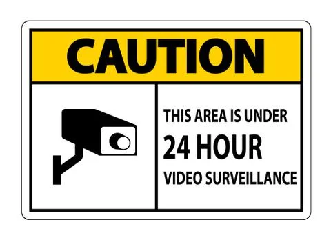 Caution this Area Is Under 24 hour Video Surveillance Symbol Sign Isolated on Illustrazione stock