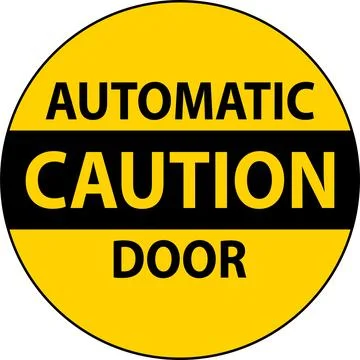 Caution Automatic Door Label On White Background Illustrazione stock