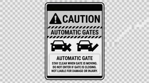 Caution automatic gate warning sign. Illustrazione stock