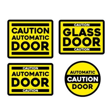 Caution automatic glass door sticker isolated Illustrazione stock