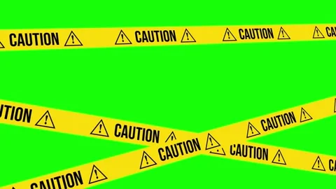CAUTION Barricade Tape Lines 4K Animation, Green Background for Chroma Key Use Video stock 171810273