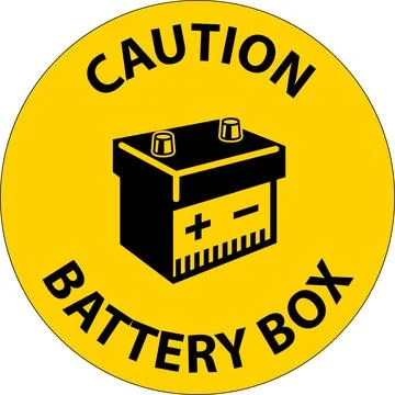 Caution Battery Box with Icon Sign On White Background Stock Illustration