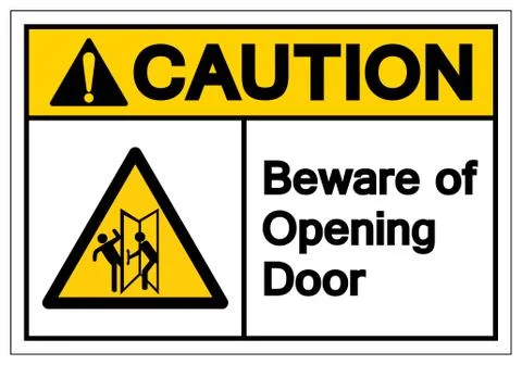 Caution Beware Of Opening Door Symbol Sign, Vector Illustration, Isolate On W Stock Illustration