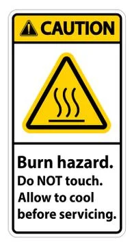 Caution Burn hazard safety,Do not touch label Sign on white background Stock Illustration