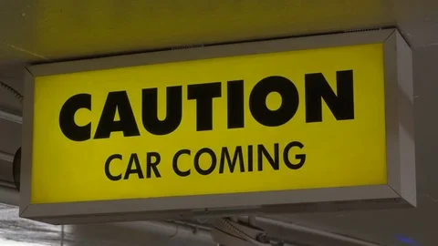 Caution Car Traffic Warning Sign, Flashing Background Board Stock Footage 83985246