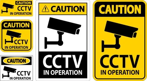 Caution CCTV In Operation Signs for Surveillance and Security Applications Stock Illustration