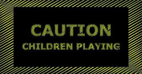 CAUTION CHILDREN PLAYING scribble text sign Stock Illustration