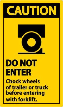 Caution Chock Wheels of Trailer Sign On White Background Stock Illustration