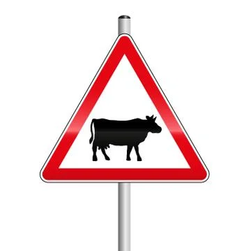 Caution Cow Cattle Herd Crossing Street Sign Illustrazione stock