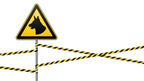 Caution - danger Be aware of dogs area is guarded by dogs. Warning sign safety Stock Illustration