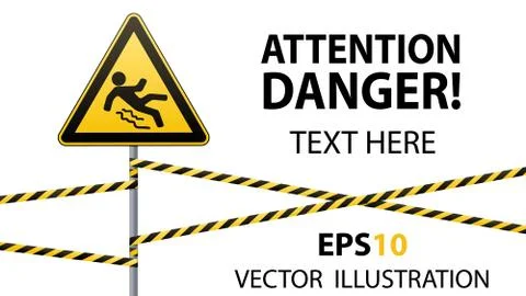 Caution - danger Beware of slippery. Safety sign. The triangular sign on a metal Illustrazione stock