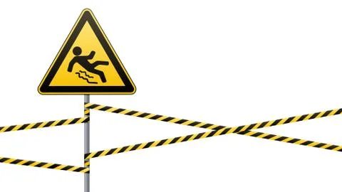 Caution - danger Beware of slippery. Safety sign. The triangular sign on a metal Stock Illustration