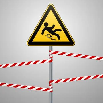 Caution - danger Beware of slippery. Safety sign. The triangular sign on a metal Illustrazione stock