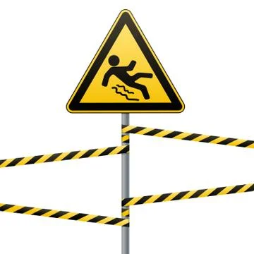 Caution - danger Beware of slippery. Safety sign. The triangular sign on a metal 스톡 일러스트