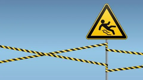 Caution - danger Beware of slippery. Safety sign. The triangular sign on a metal イラスト素材