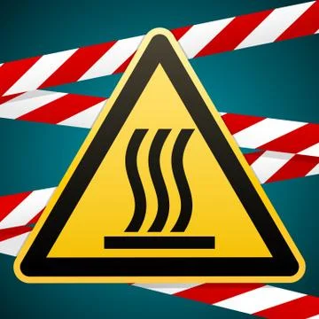 Caution - danger. Hot surface. Warning sign. Yellow triangle with black image Stock Illustration