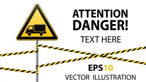 Caution - danger Warning sign safety. Beware of the Car. A yellow triangle with Stock Illustration