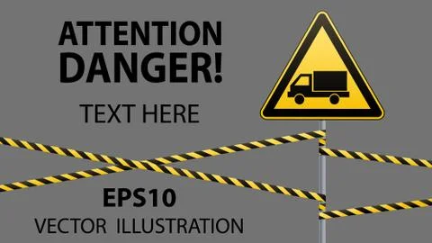Caution - danger Warning sign safety. Beware of the Car. A yellow triangle with Stock Illustration