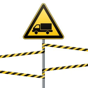 Caution - danger Warning sign safety. Beware of the Car. A yellow triangle with Stock Illustration