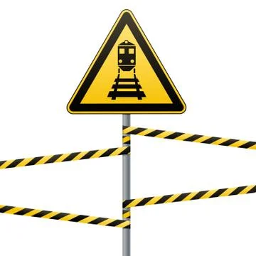Caution - danger Warning sign safety. Beware of the train. A yellow triangle Stock Illustration