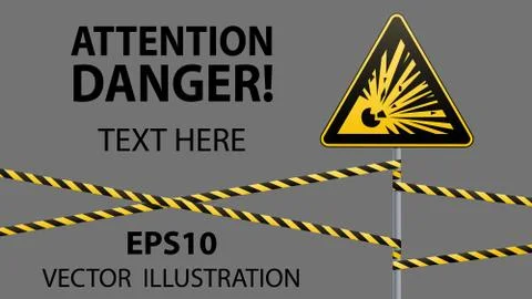 Caution - danger Warning sign safety. Explosive substances. yellow triangle with Illustrazione stock