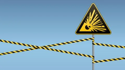 Caution - danger Warning sign safety. Explosive substances. yellow triangle with Illustrazione stock