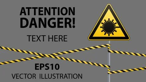 Caution - danger Warning sign safety. Danger, laser radiation. yellow triangle Stock Illustration