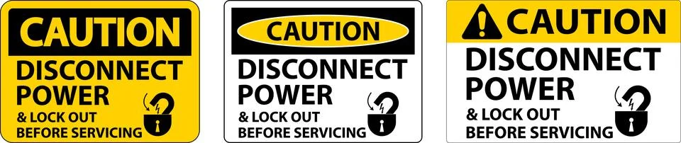 Caution Disconnect Power Label On White Background Stock Illustration