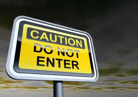 "Caution - do not enter" sign against the cloudy sky Stock Illustration