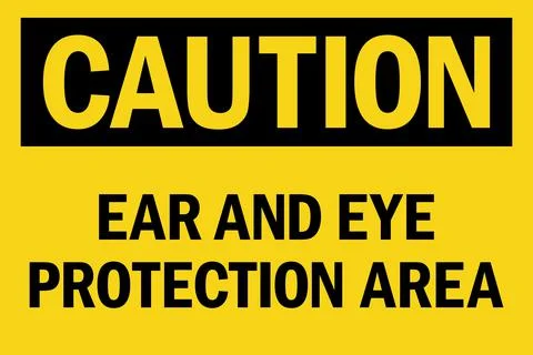 Caution ear and eye protection area sign. Stock Illustration
